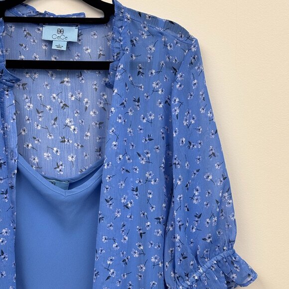 CeCe – Blue Floral Blouse with Matching Tank | Size L - Picture 2 of 11